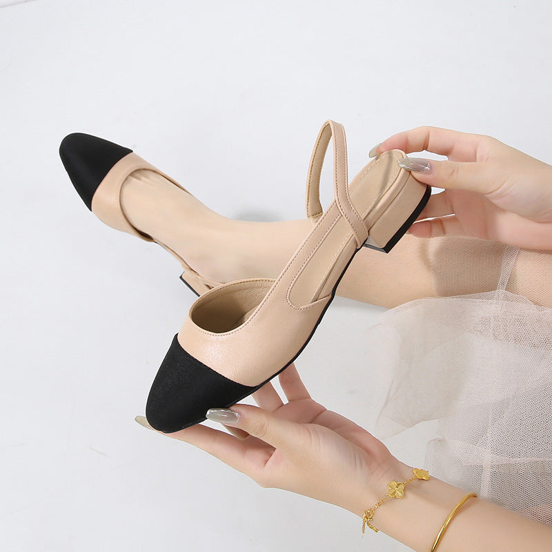 Hollow Color Matching Flat Heel Sandals Small Size Women's Shoes