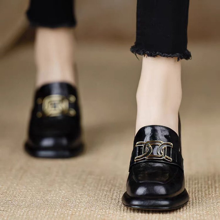 British Style Round Head Thick Bottom Deep Mouth Pumps Women's Autumn New