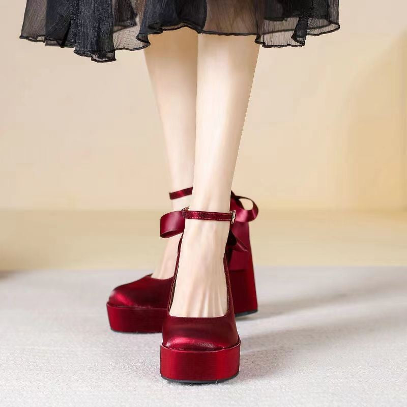 Waterproof Platform Women's Thick Heel Red Wedding Shoes