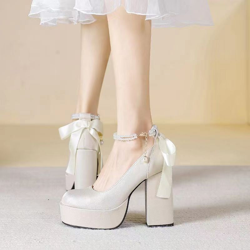 Waterproof Platform Women's Thick Heel Red Wedding Shoes