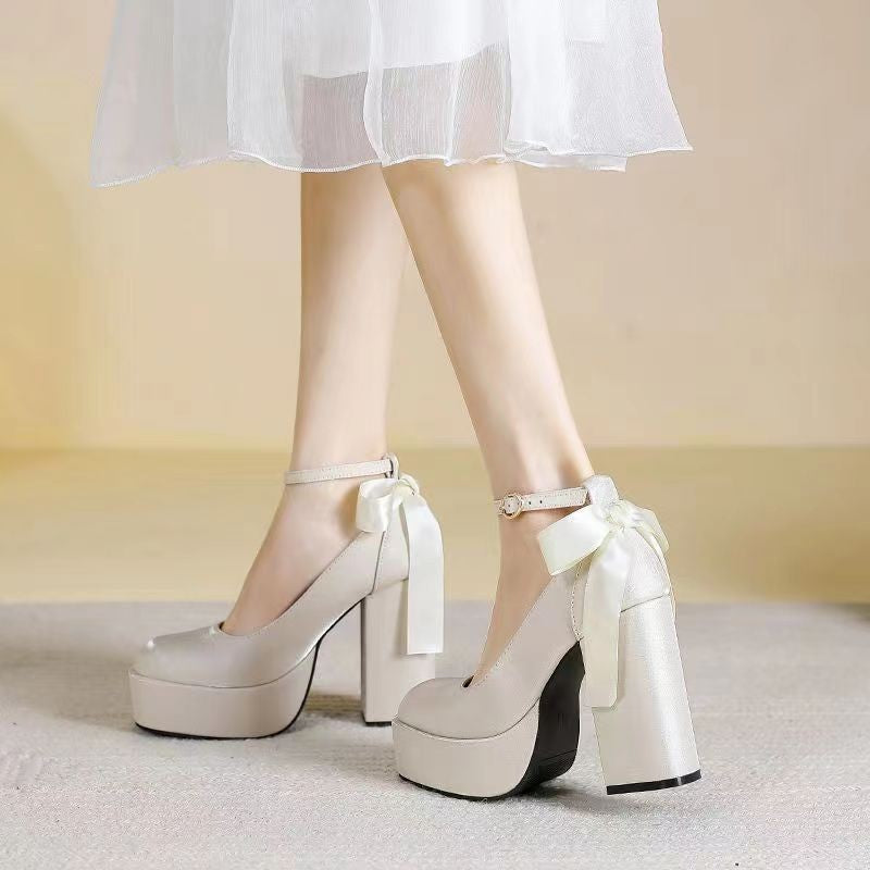 Waterproof Platform Women's Thick Heel Red Wedding Shoes