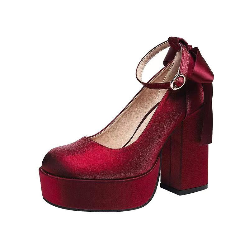 Waterproof Platform Women's Thick Heel Red Wedding Shoes