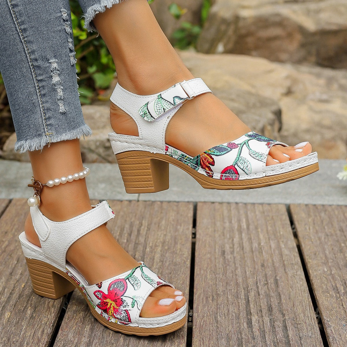 High Heel Sandals Velcro Buckle Casual Sandals For Women