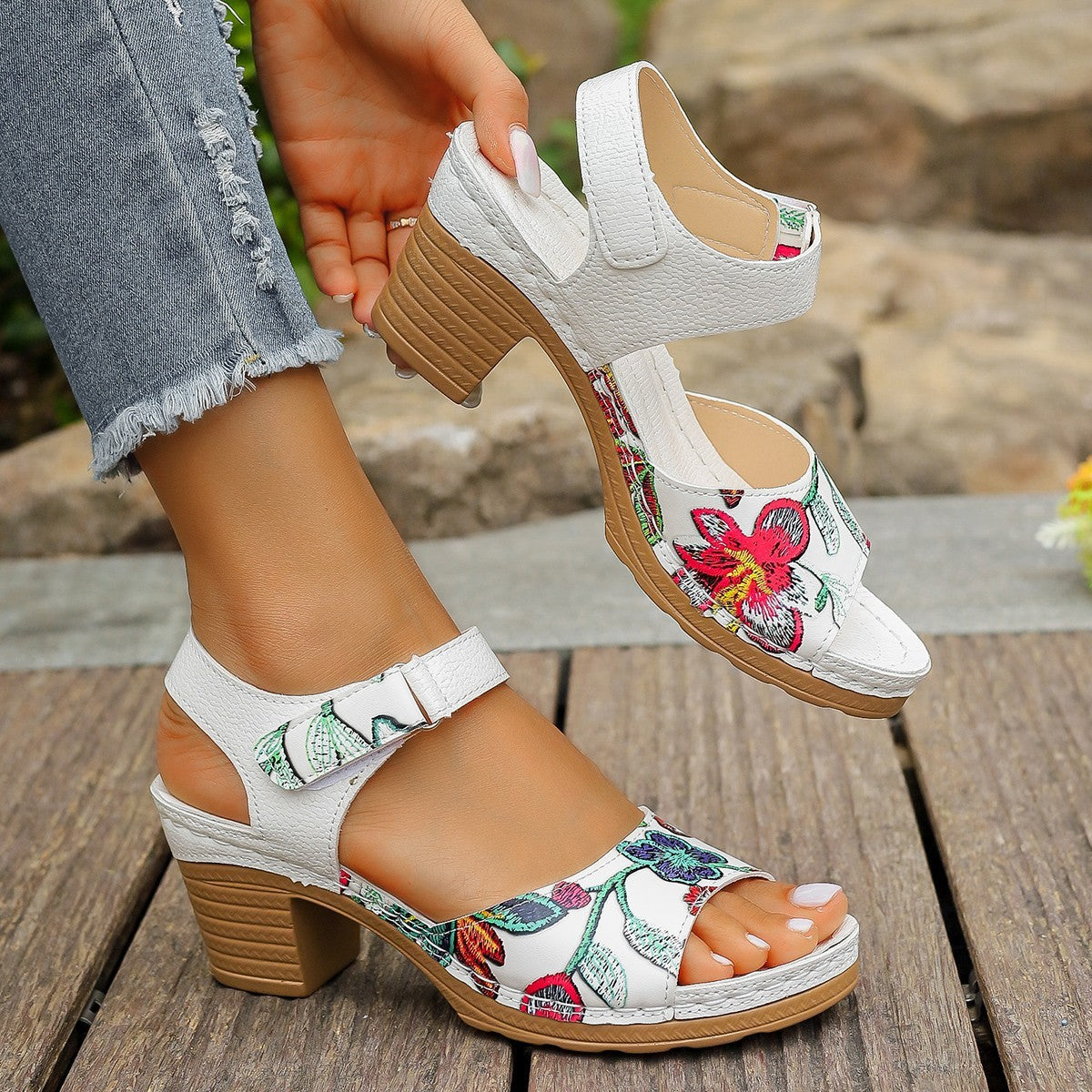 High Heel Sandals Velcro Buckle Casual Sandals For Women