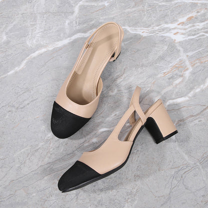 Hollow Color Matching Flat Heel Sandals Small Size Women's Shoes