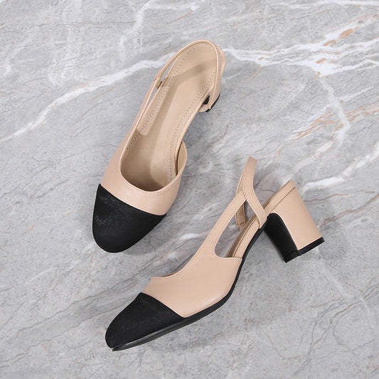 Hollow Color Matching Flat Heel Sandals Small Size Women's Shoes