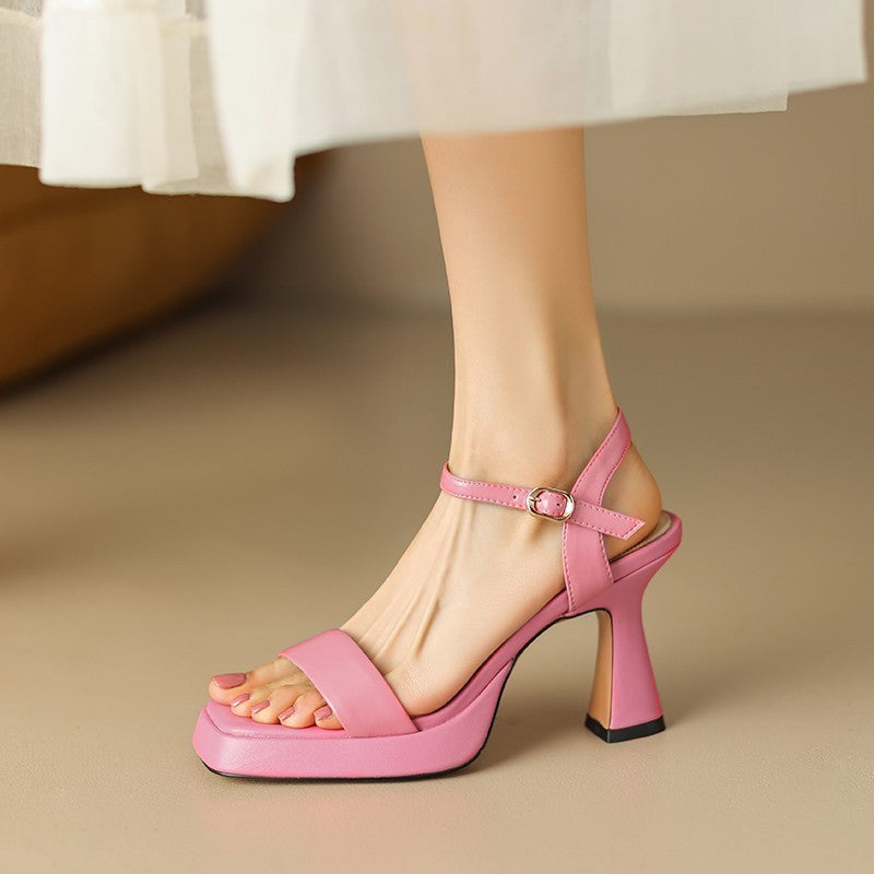 Women's Square Toe High Heels Chunky Heel Waterproof Platform Sandals