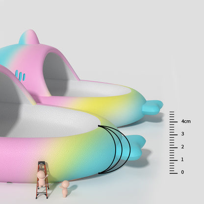 Gradient Rainbow Shark Slippers Women's Summer Indoor