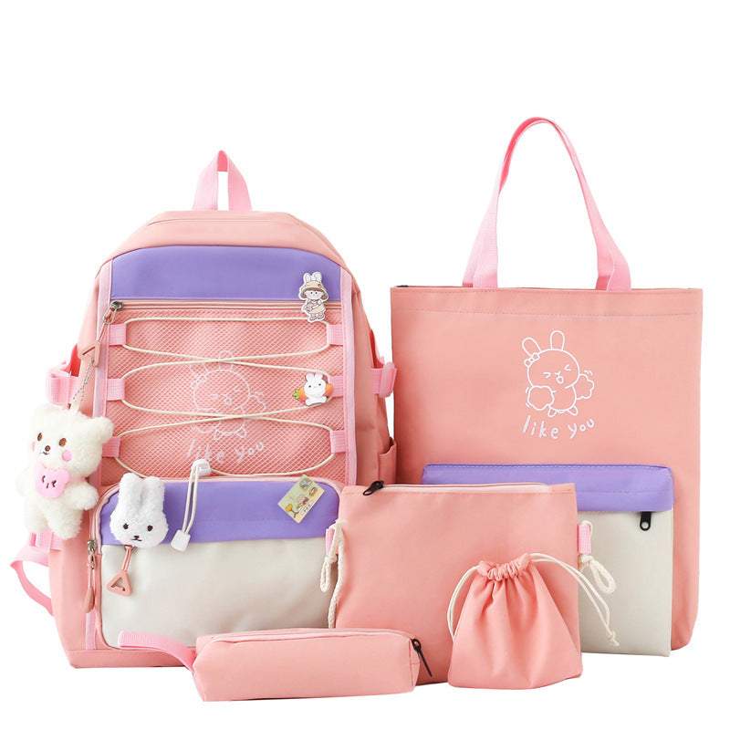 Backpack Lightweight And Large Capacity Student Schoolbag Four-piece Set