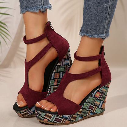 Women's Thick-soled Slope Ankle-strap Buckle Hemp-soled Sandals