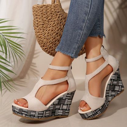 Women's Thick-soled Slope Ankle-strap Buckle Hemp-soled Sandals