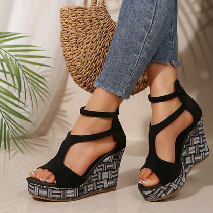 Women's Thick-soled Slope Ankle-strap Buckle Hemp-soled Sandals