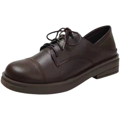 Slimming Low Heel British Leather Shoes Women
