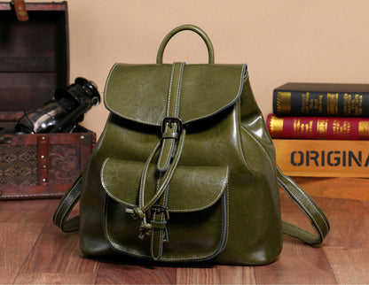 Korean Style Cowhide Pocket Pull-belt Backpack