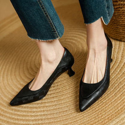 Soft Sheepskin Pointed Toe Stiletto Low-cut Shoes Women's Leather Shoes