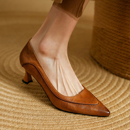 Soft Sheepskin Pointed Toe Stiletto Low-cut Shoes Women's Leather Shoes