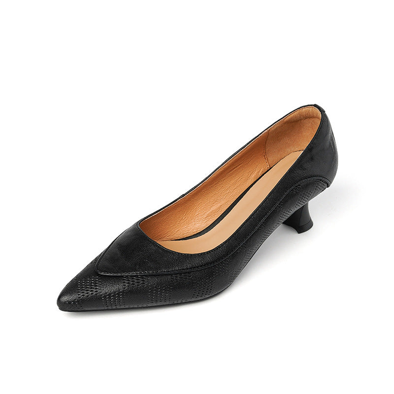 Soft Sheepskin Pointed Toe Stiletto Low-cut Shoes Women's Leather Shoes